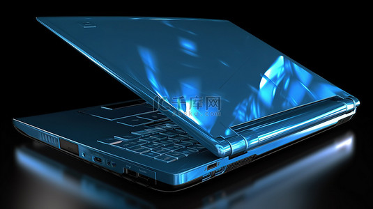 3d 渲染中的蓝色笔记本电脑的插图