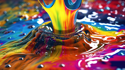 水墨渲染背景背景图片_彩虹色油漆泼洒出鲜艳的色彩，3D 渲染的杰作