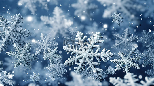 3d 雪花落在冬季背景上的标题插图