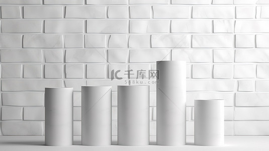 白色圆柱背景图片_展示台上的白色圆柱讲台在彩绘砖背景 3D 渲染上