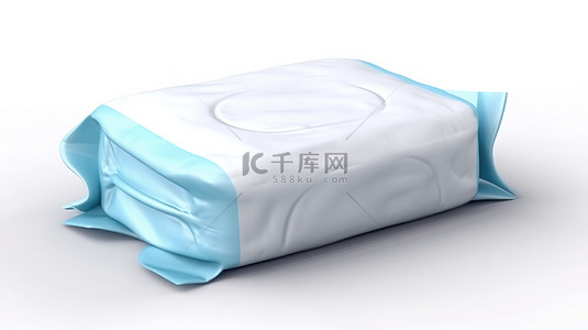 白色背景上婴儿湿巾包装的 3D 渲染