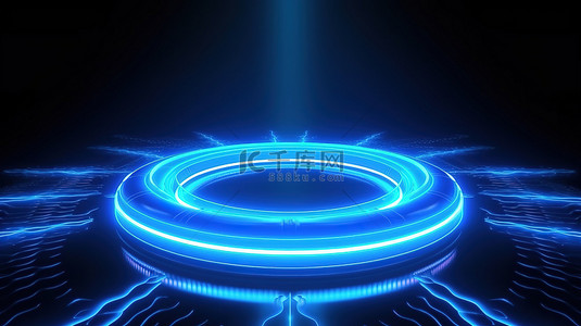 圆形适合背景图片_霓虹蓝色圆圈抽象迪斯科背景，带有奢华精致的 3D 插图，非常适合俱乐部和企业模板