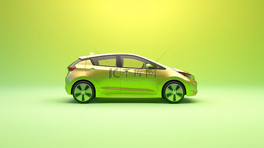 现代城市增程绿色电动掀背车的 3D 插图