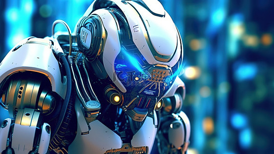 工业联网背景图片_未来机器人元宇宙设计的 3D 渲染