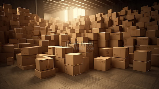发货中背景图片_3D 渲染中的一堆盒子
