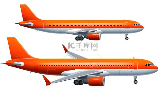 飞机的真实 3D 矢量模型在多个视图中具有客机并隔离在白色背景上