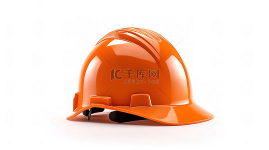 白色背景上孤立的橙色建筑头盔的 3D 渲染