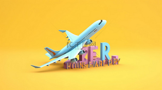 免费送货横幅装饰 3D 渲染中的卡通飞机