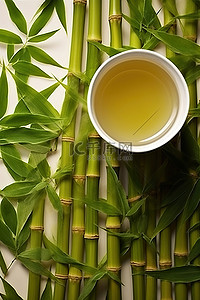 竹子传统背景图片_竹竿和装满茶的杯子
