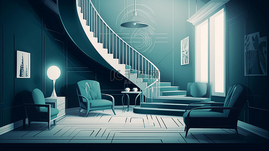 立体创意空间背景图片_室内装饰空间长楼梯