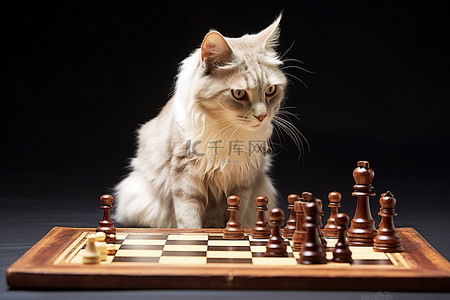 下棋再见背景图片_猫在木板上下棋