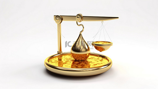 电器金色背景图片_现代自动热水器的 3D 渲染在简单的秤上平衡，白色背景上有金色美元符号