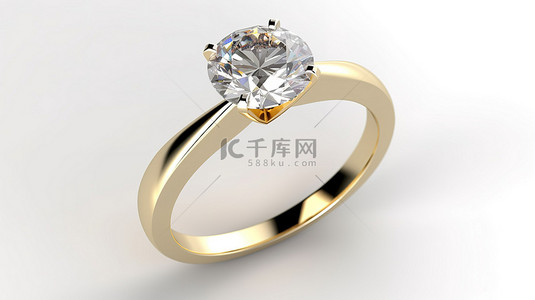 白色背景婚礼背景图片_精致的钻石戒指特写在清晰的白色背景 3D 渲染中