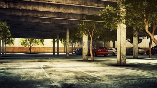 具有垃圾纹理的停车场区域的坚韧 3D 渲染