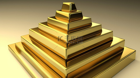 金条背景图片_由金条制成的 3D 金字塔的插图