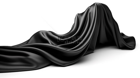 海浪手背景图片_光滑的深黑色缎纹织物在飞行中隔离在白色背景 3d 渲染上