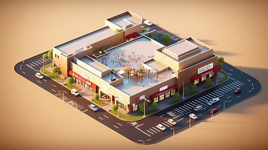 等距视图中礼品店和杂货店的 3D 渲染