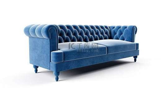 枕头上背景图片_白色背景上孤立的蓝色沙发的 3D 渲染