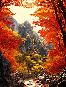秋天的树叶森林一座有秋天树叶的大山