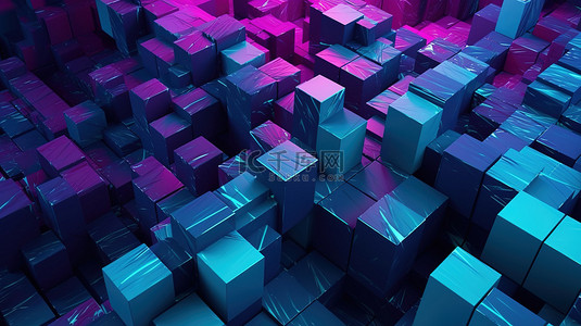 紫色和蓝色色调的抽象几何背景 3D 渲染