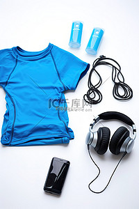 T 恤水瓶手机耳机手套和耳塞带蓝牙扬声器和耳机