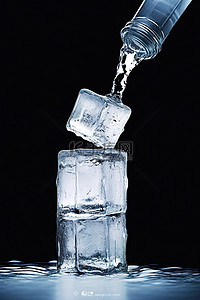 冰块和水背景图片_一个装满水和冰块的瓶子