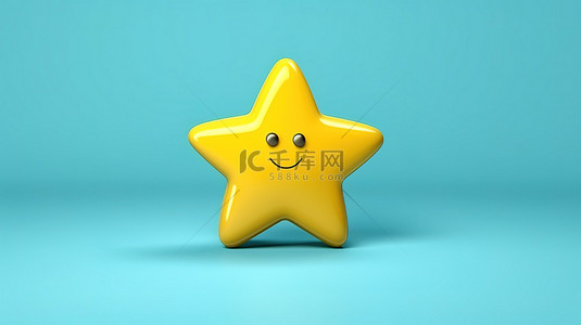 可爱的 3d 黄色星星，蓝色背景上有阴影