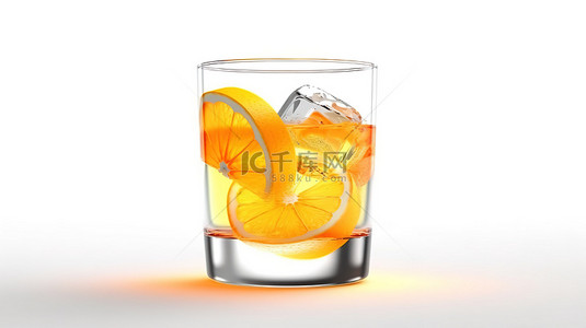 玻璃白色背景隔离中的 3d 渲染橙色液体