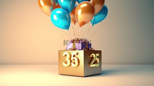生日快乐卡背景图片_用 3d 气球和礼品盒庆祝 25 岁生日快乐