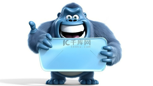 动慢搞笑动图背景图片_搞笑的 3D 大猩猩，带有标志和冰冷的玻璃滴