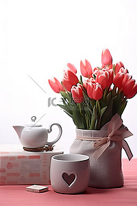 爱情花背景图片_爱情礼物套装包括放在花桌上的花盆