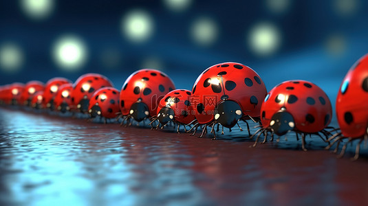 一系列逼真的红色瓢虫的令人惊叹的 3D 渲染