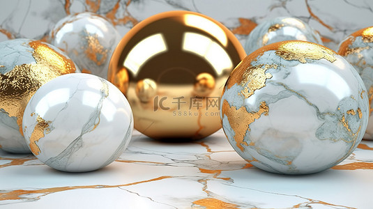 半球背景背景图片_抽象背景下的黄金和大理石半球的 3D 渲染