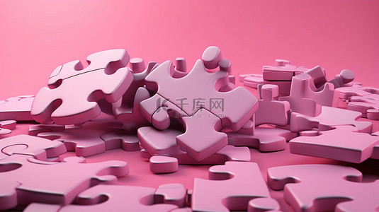 粉红色背景上的 3D 拼图块是解决问题插图的商业概念，以 3D 呈现