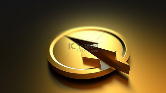 箭头位置图标哑光金色表面上闪烁的金色符号 ​​3D 渲染的社交媒体标志