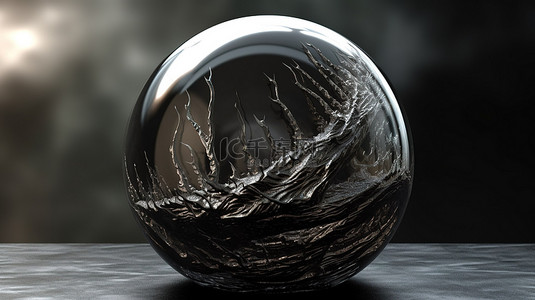 索伦的黑色帕兰提尔水晶球的 3D 渲染是中土未来的预言工具