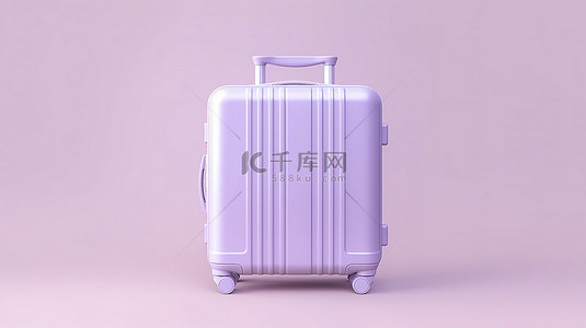 柔和的柔和背景上柔和的紫色单色简约客舱行李袋的 3D 渲染