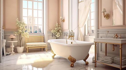 传统浴室内部的 3d 渲染