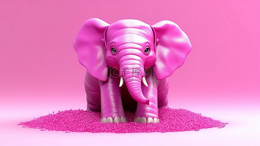 异想天开的粉红色 3D 大象插画