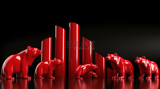 棋牌室指示牌背景图片_向下指示看跌市场衰退的红色抛光箭头的 3D 插图