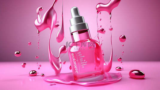玫瑰色胶原蛋白血清或精华滴化妆品广告背景呈现 3D