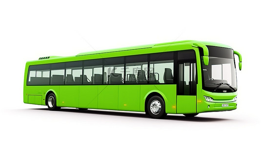 白色背景绿色设计中型城市公交车的 3D 渲染