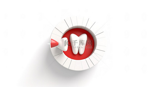 牙齿健康符号白色目标，上面有牙齿 3d 渲染