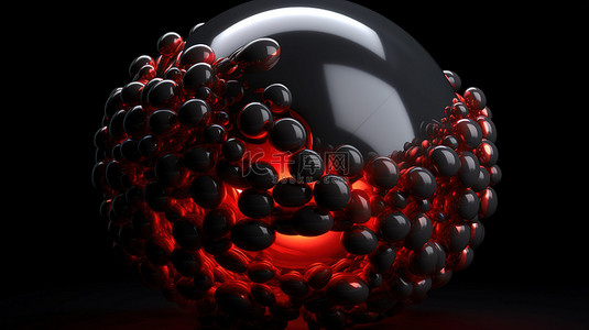 黑色背景上的抽象 3D 渲染变形红色球体