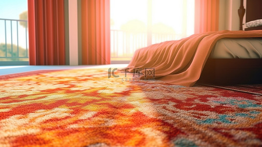 地毯地板背景图片_3D 渲染场景，配有豪华地毯
