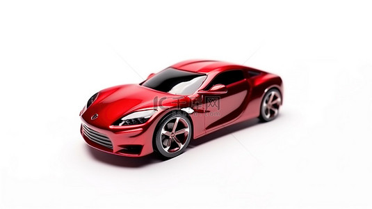 白色背景上紧凑型红色运动轿跑车的 3D 渲染