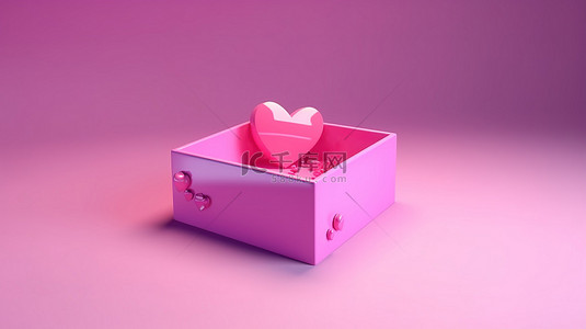 爱盒粉红色 3d 心与水平视图中的社交媒体图标