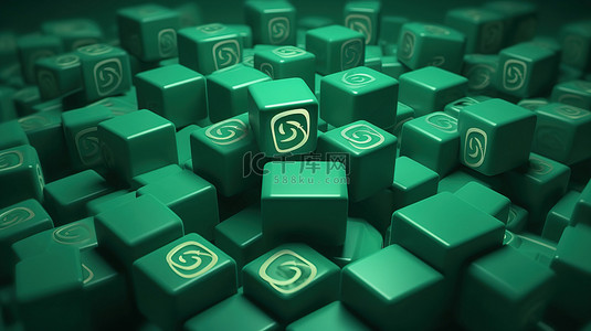 方形徽标背景图片_绿色背景展示了一系列带有 3D 渲染标志性 whatsapp 标志的方形徽章