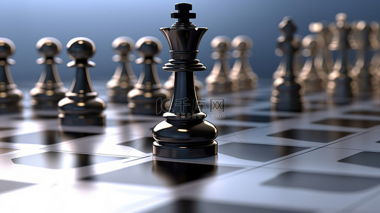 将背景图片_3D 渲染中的国际象棋王代表领导概念