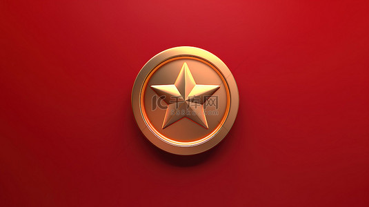 红色徽背景图片_闪亮的星星是哑光红色背景上的 3D 渲染金色符号